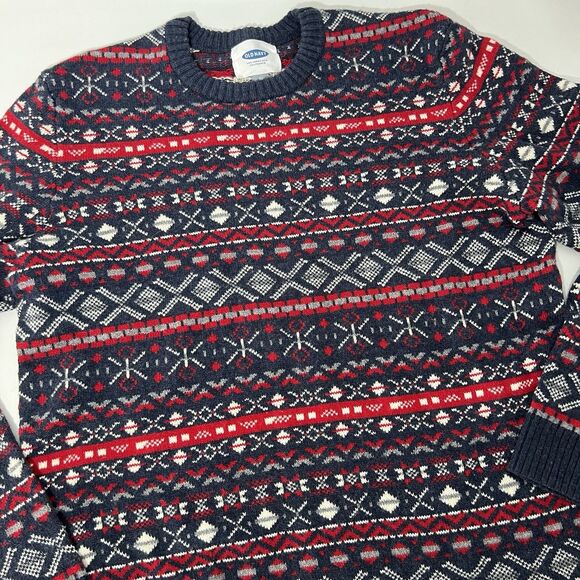 Old Navy Sweater Mens XL Multi Fair Isle Stripe Pullover Crewneck Wool Blend - Picture 2 of 9